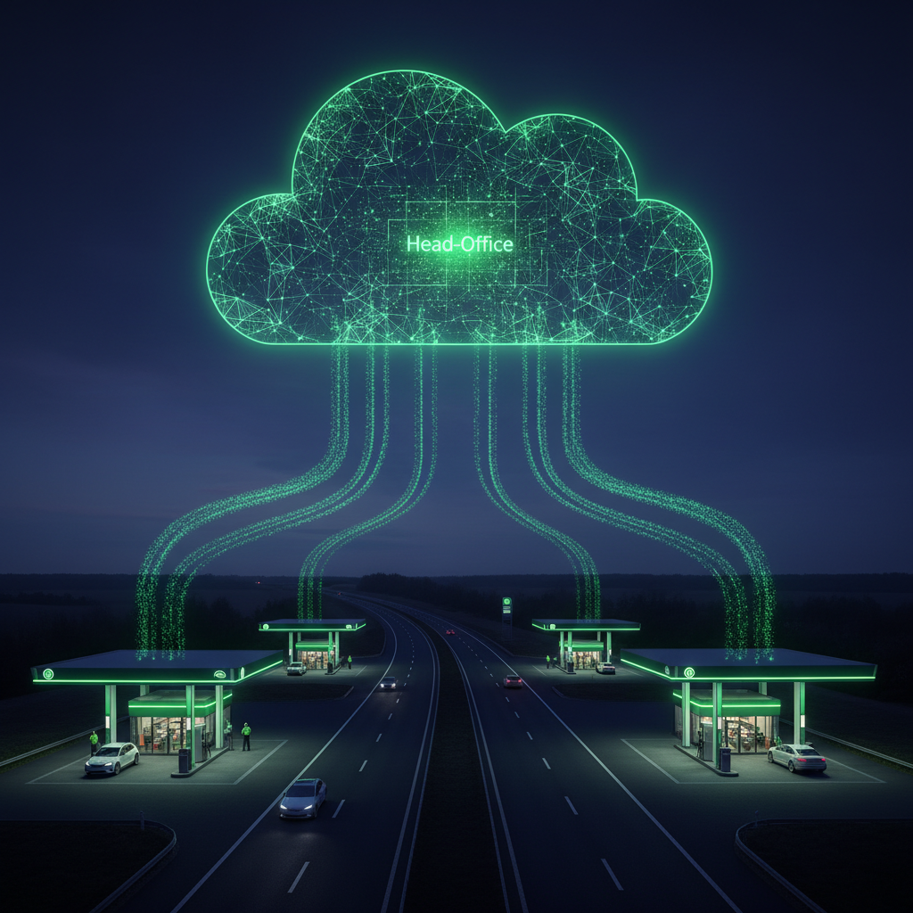 Red de estaciones de servicio conectadas a Head-Office