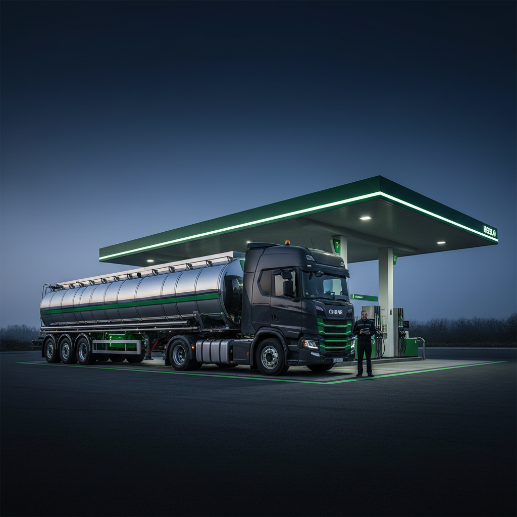 Camión cisterna de transporte de combustible en estación de servicio z.system